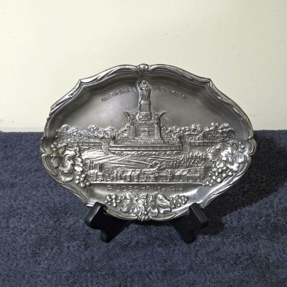 Vintage Pewter Souvenir Plate – Niederwalddenkmal, Rüdesheim am Rhein (Germany)